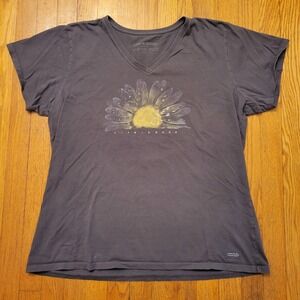 Life is Good XXL Crusher Tee Sunflower Water Droplets Gray V Neck Summer Travel